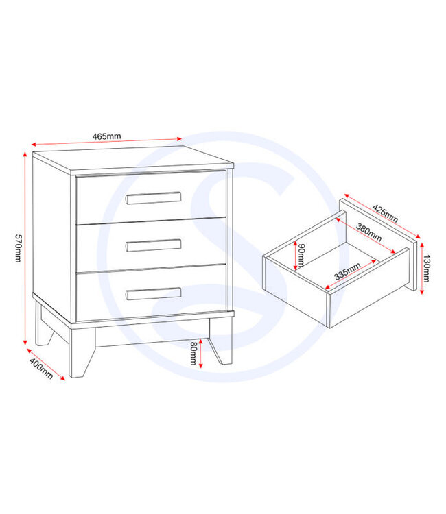 Seconique Cleveland 3 Drawer Bedside