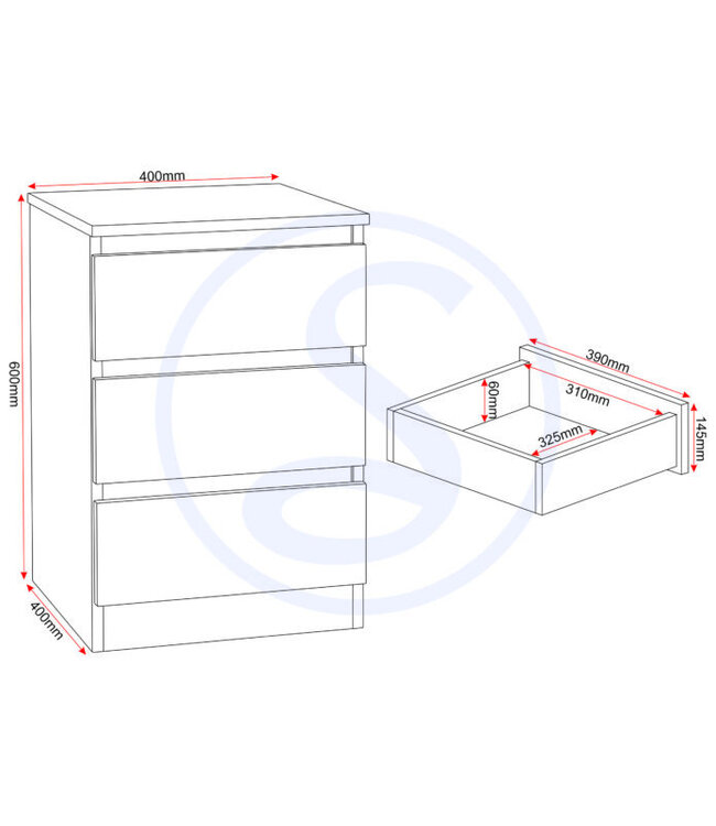 Seconique Malvern 3 Drawer Bedside