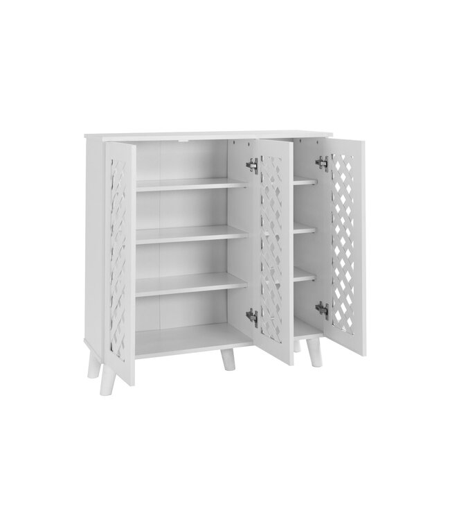 Timber Art Design Elegant White 3 Door Shoe Cabinet