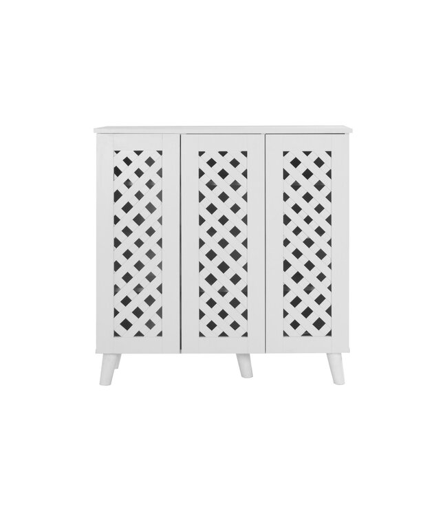 Timber Art Design Elegant White 3 Door Shoe Cabinet