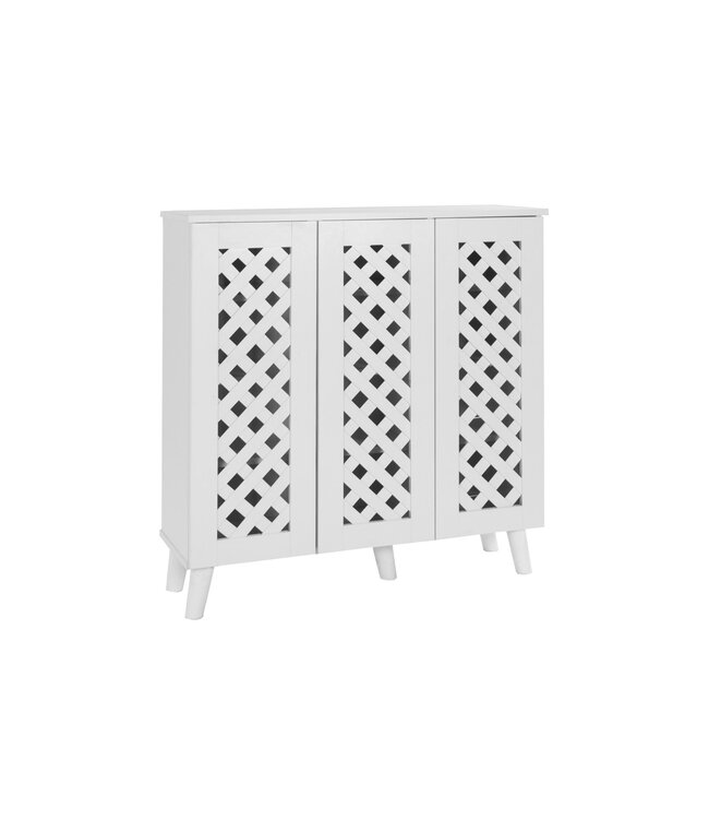 Timber Art Design Elegant White 3 Door Shoe Cabinet