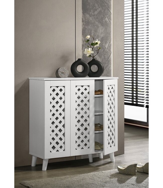 Timber Art Design Elegant White 3 Door Shoe Cabinet