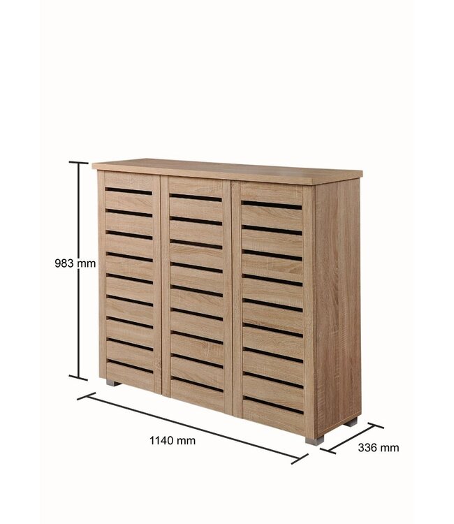 Timber Art Design Contemporary Sonoma Oak 3 Door Shoe Cabinet