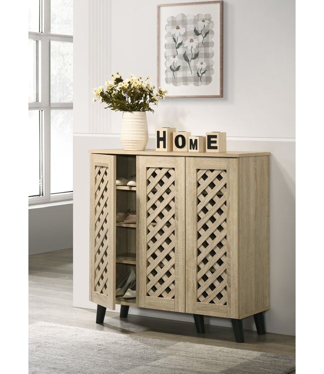 Timber Art Design Elegant Sonoma Oak 3 Door Shoe Cabinet