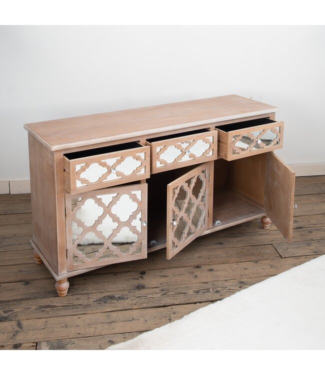 Wood & Lattice Mirrored Sideboard