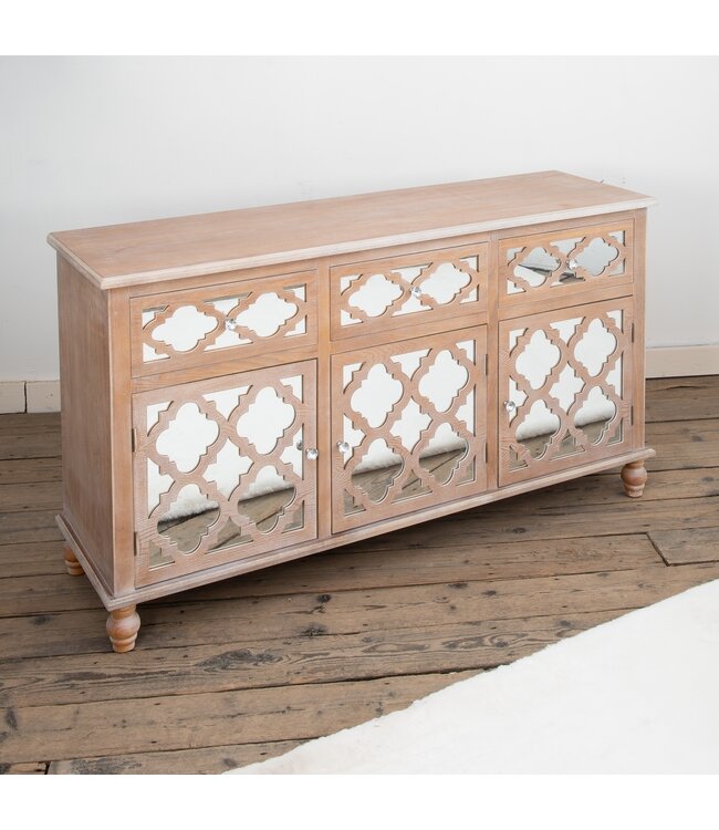 Wood & Lattice Mirrored Sideboard