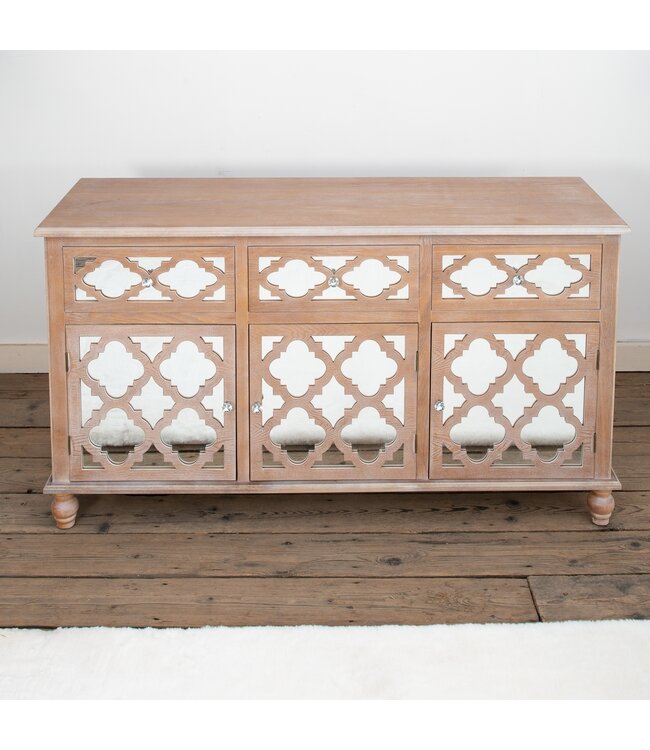 Wood & Lattice Mirrored Sideboard