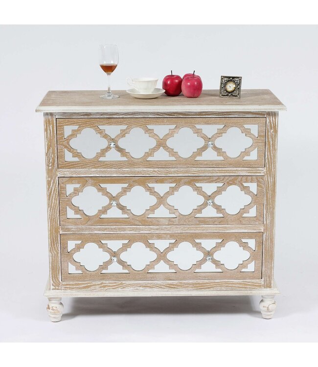 Wood & Lattice Mirrored Chest of Drawers