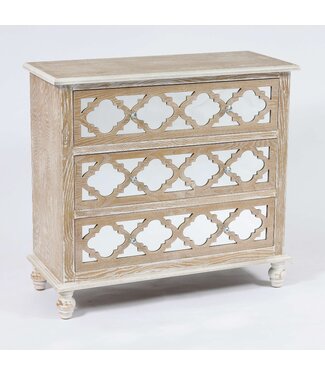Wood & Lattice Mirrored Chest of Drawers