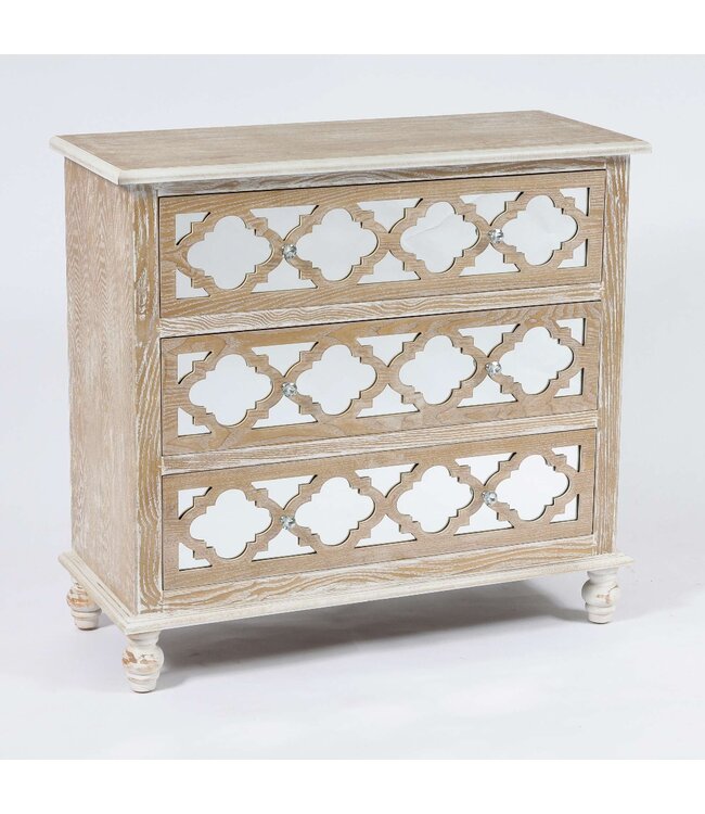 Wood & Lattice Mirrored Chest of Drawers