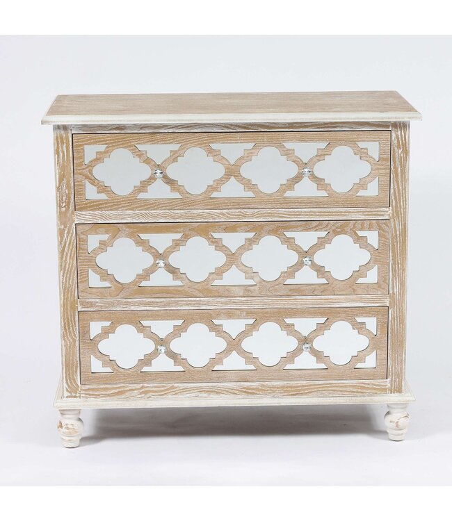 Wood & Lattice Mirrored Chest of Drawers