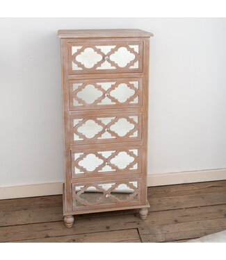 Wood & Lattice Mirrored Narrow Chest of Drawers