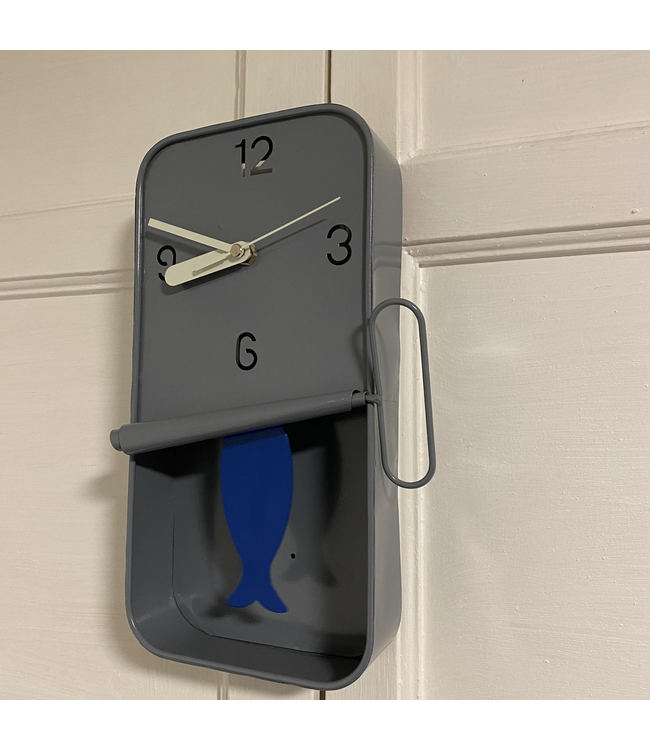 McGowan & Rutherford Grey Metal Sardine Tin Pendulum Wall Clock