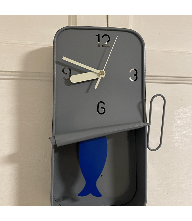 McGowan & Rutherford Grey Metal Sardine Tin Pendulum Wall Clock