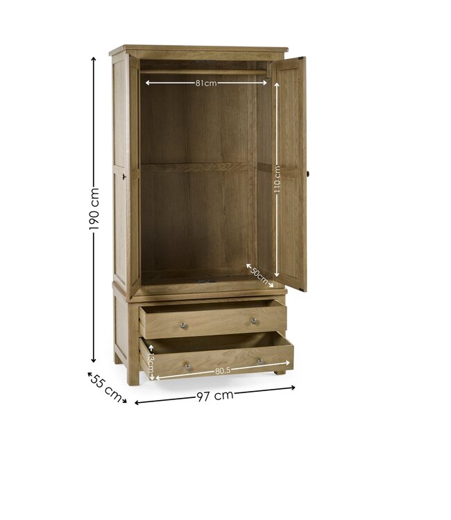 Julian Bowen Windsor Smokey Oak 2 Door 2 Drawer Wardrobe.