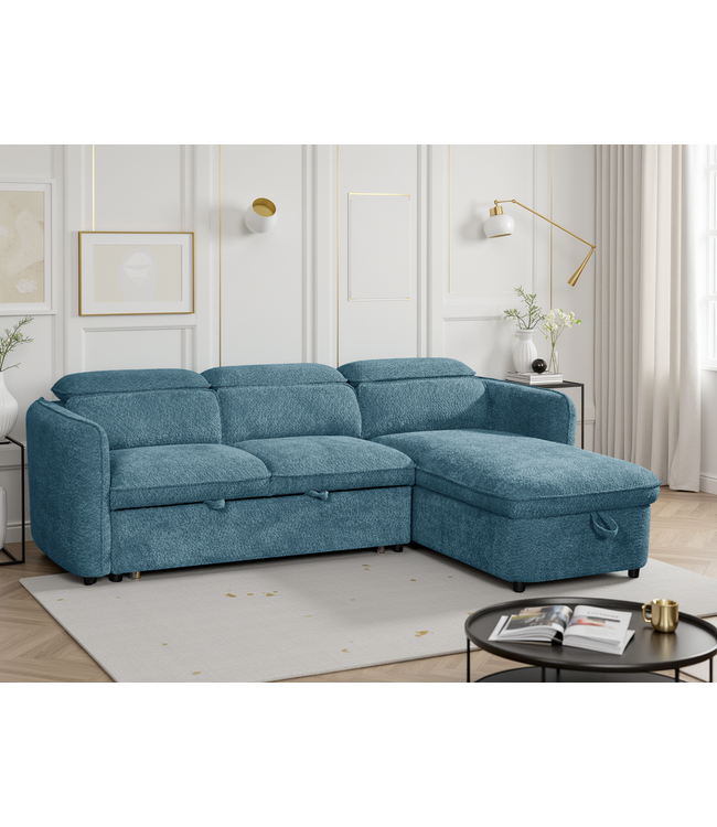 Capri Universal Corner Sofabed in Textured Fabric – Grey/Green/Blue/Beige