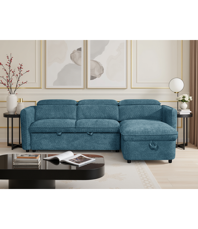 Capri Universal Corner Sofabed in Textured Fabric – Grey/Green/Blue/Beige