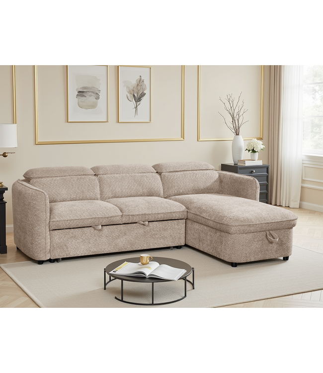 Capri Universal Corner Sofabed in Textured Fabric – Grey/Green/Blue/Beige