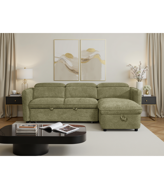 Capri Universal Corner Sofabed in Textured Fabric – Grey/Green/Blue/Beige