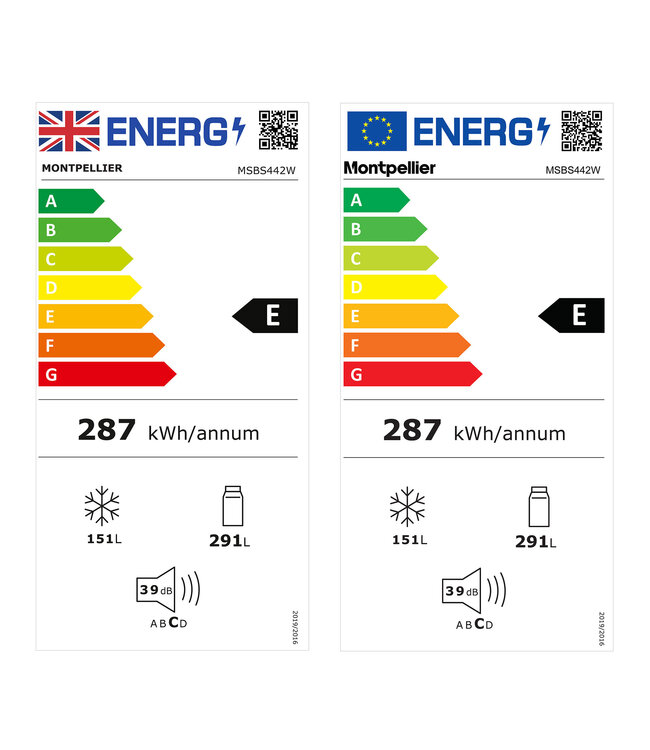 Montpellier MSBS442W American Style White Fridge Freezer