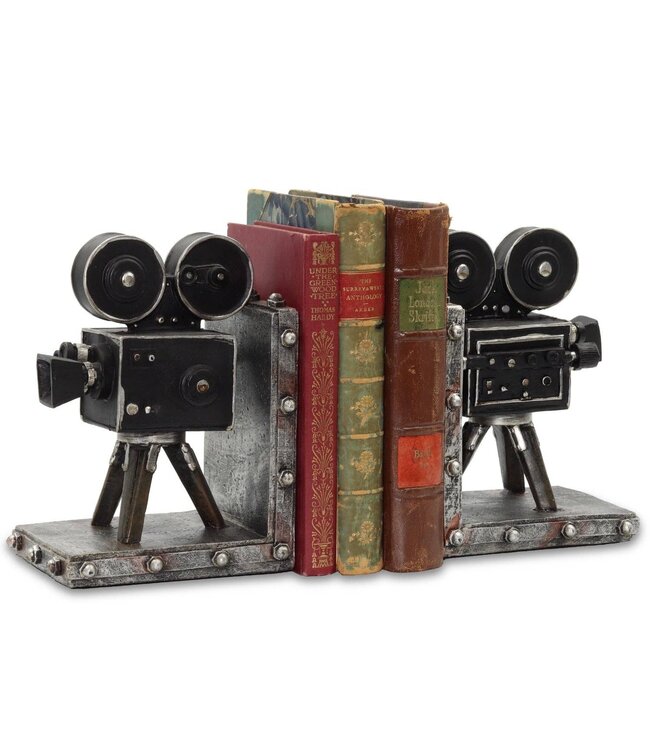 Vintage Camera Bookends – Poly-Resin Pair (17.5cm) | Retro Shelf Decor