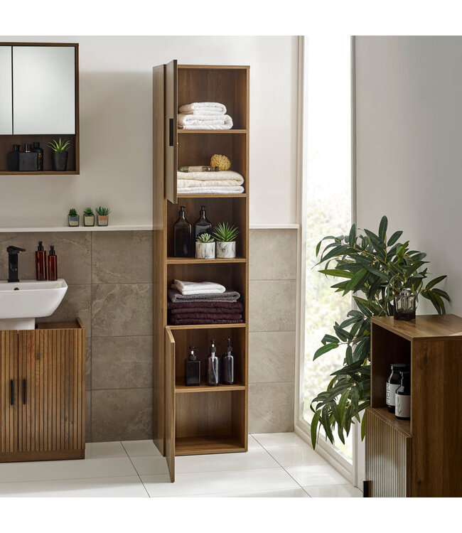 Julian Bowen Hampshire Walnut Effect Tall Bathroom Storage Cabinet