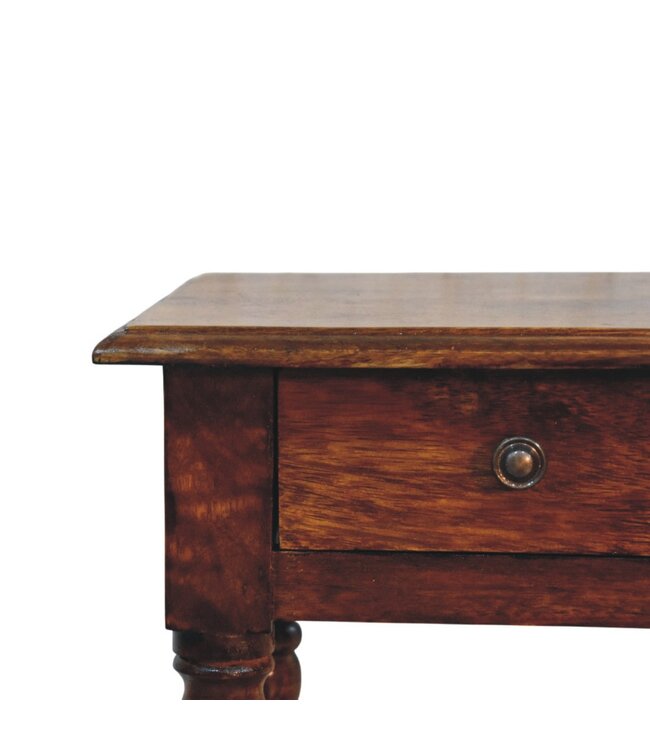 Mango Wood Tall Side Table with Drawer & Shelves