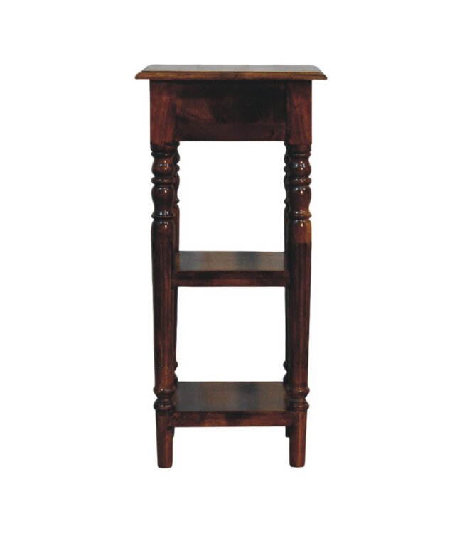 Mango Wood Tall Side Table with Drawer & Shelves