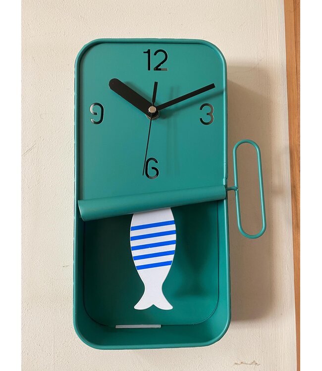 Blue  Metal Sardine Tin Pendulum Wall Clock