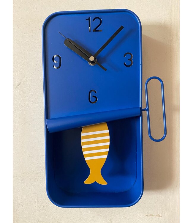 Blue  Metal Sardine Tin Pendulum Wall Clock
