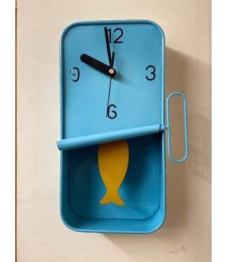 Blue Metal Sardine Tin Pendulum Wall Clock