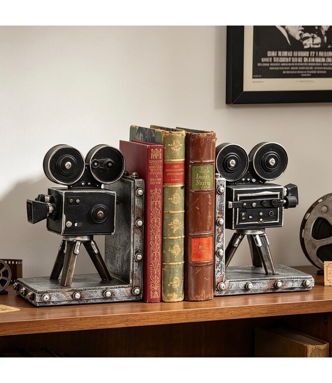 Vintage Camera Bookends | Poly-Resin Decorative Shelf Decor | Freitaslaf