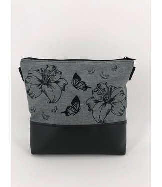 Milow Lilien mit Schmetterlingen - schwarze Stickerei