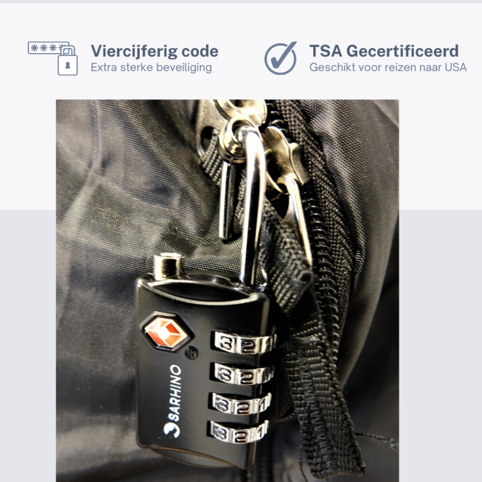 Sarhino Protect One TSA cijferslot 4 cijfers - zwart