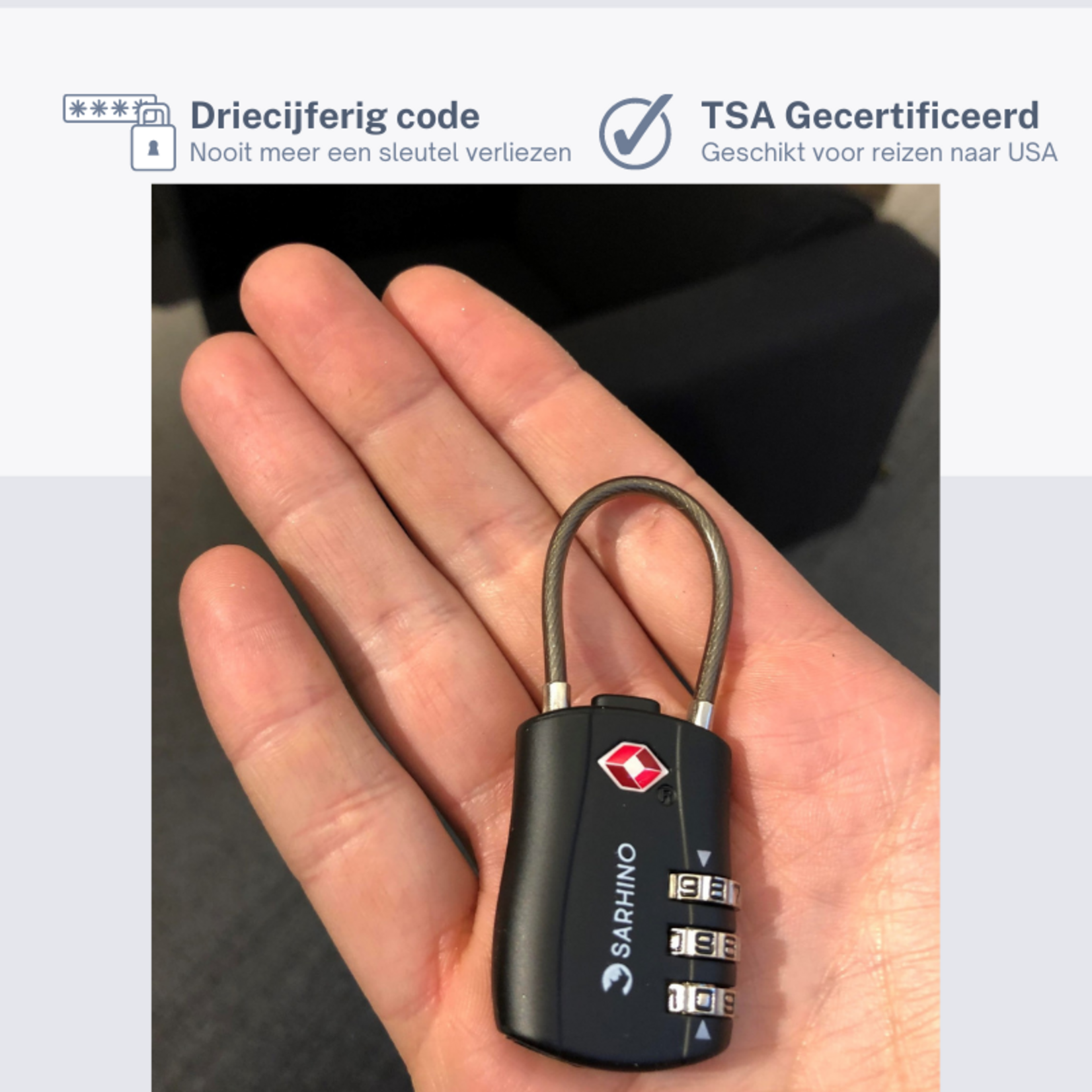 Sarhino Protect Zipper TSA cijferslot 3 cijfers - zwart