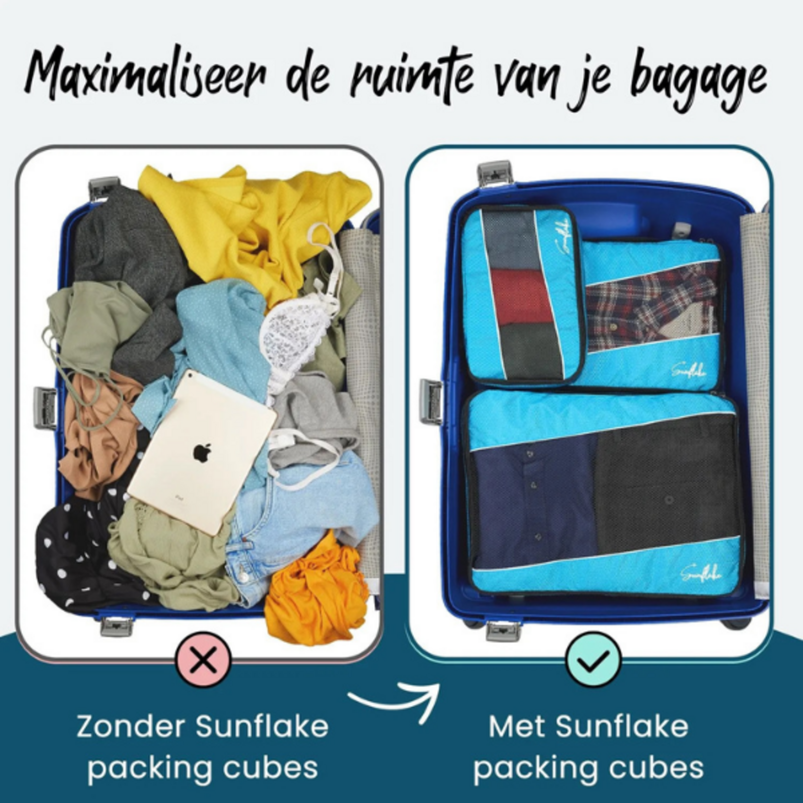 Sunflake Sunflake Packing Cubes Set  3 inpakzakken voor backpack of koffer