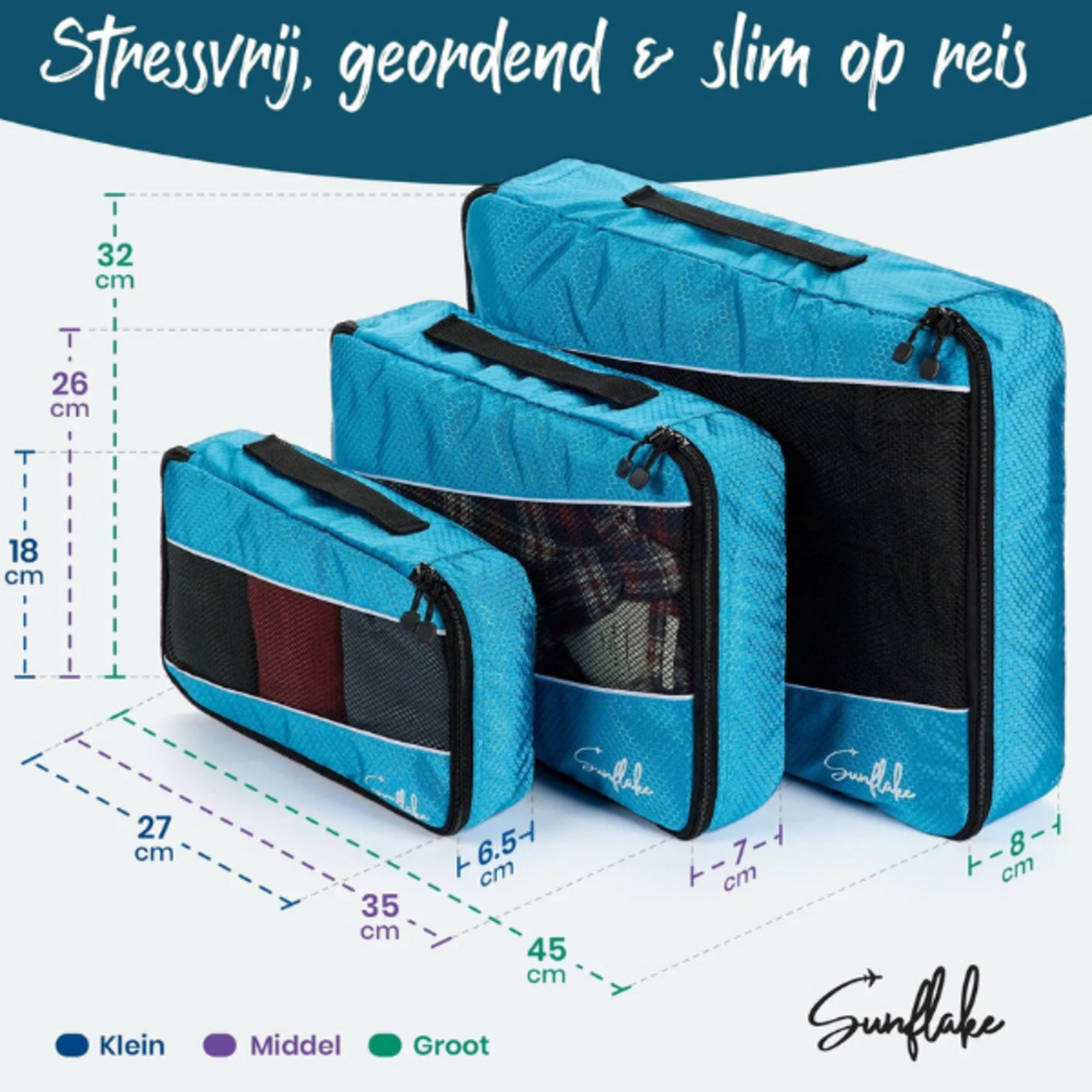 Sunflake Sunflake Packing Cubes Set  3 inpakzakken voor backpack of koffer