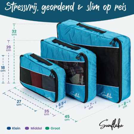 Sunflake Sunflake Packing Cubes Set – 3 stuks – Voor Backpack & Koffer