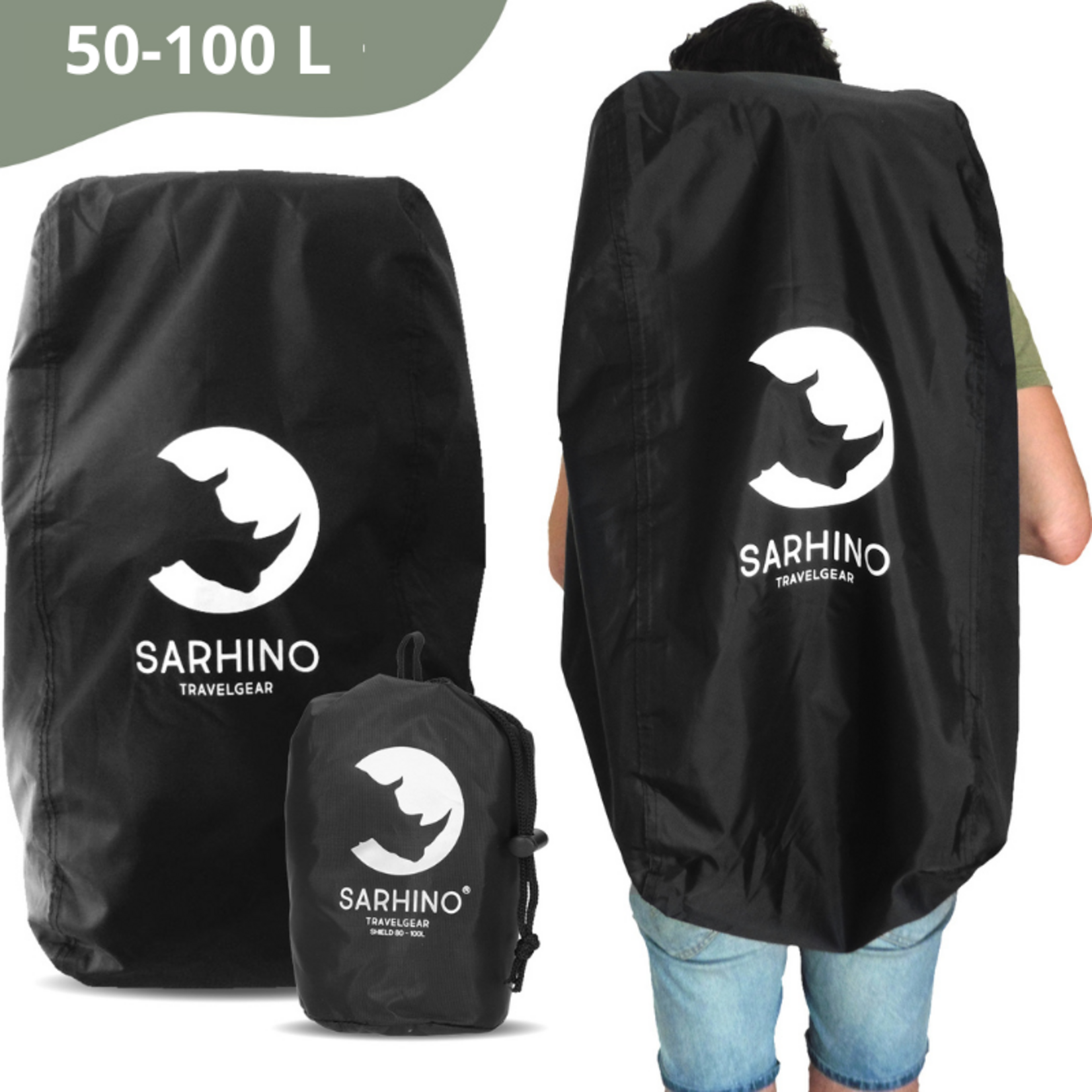 Sarhino Shield 50-100l flightbag en regenhoes - zwart