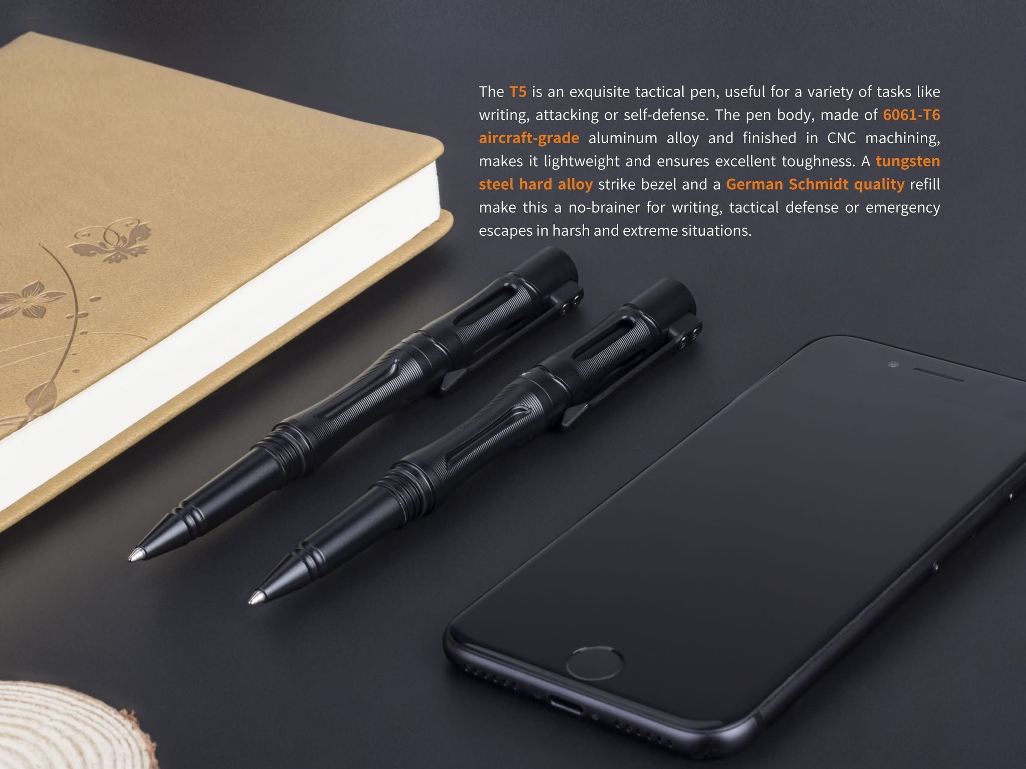 T5 Aluminium Tactical Pen - Black