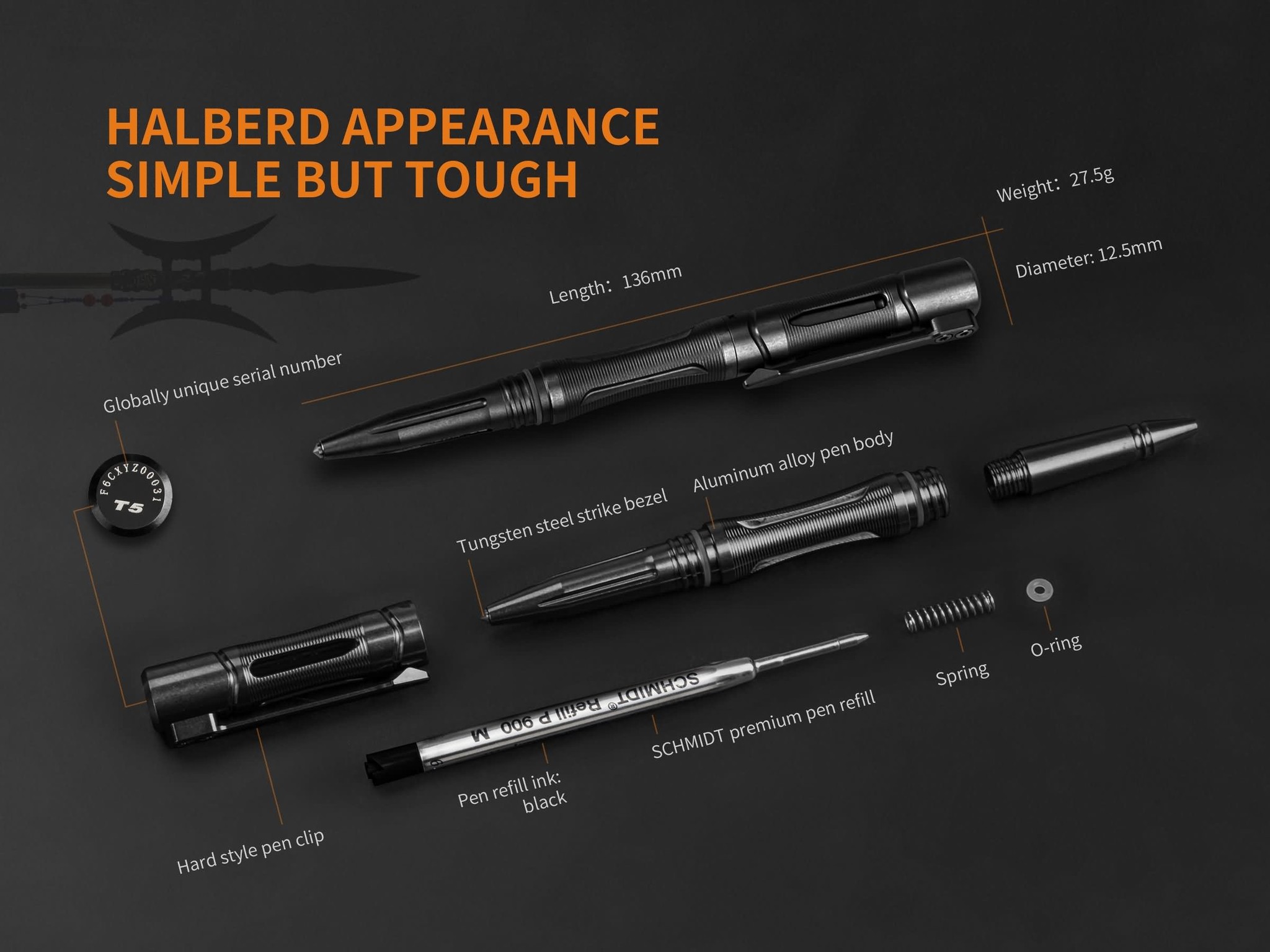 T5 Aluminium Tactical Pen - Black