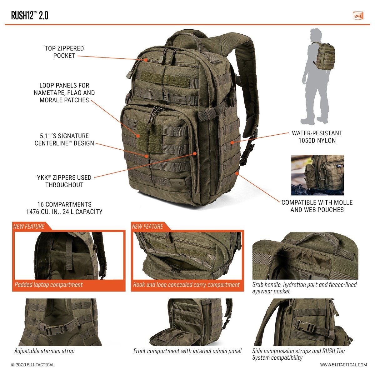 5.11 Tactical Rush 12 Backpack 2.0 Ranger Green 56561.186 - NLTactical