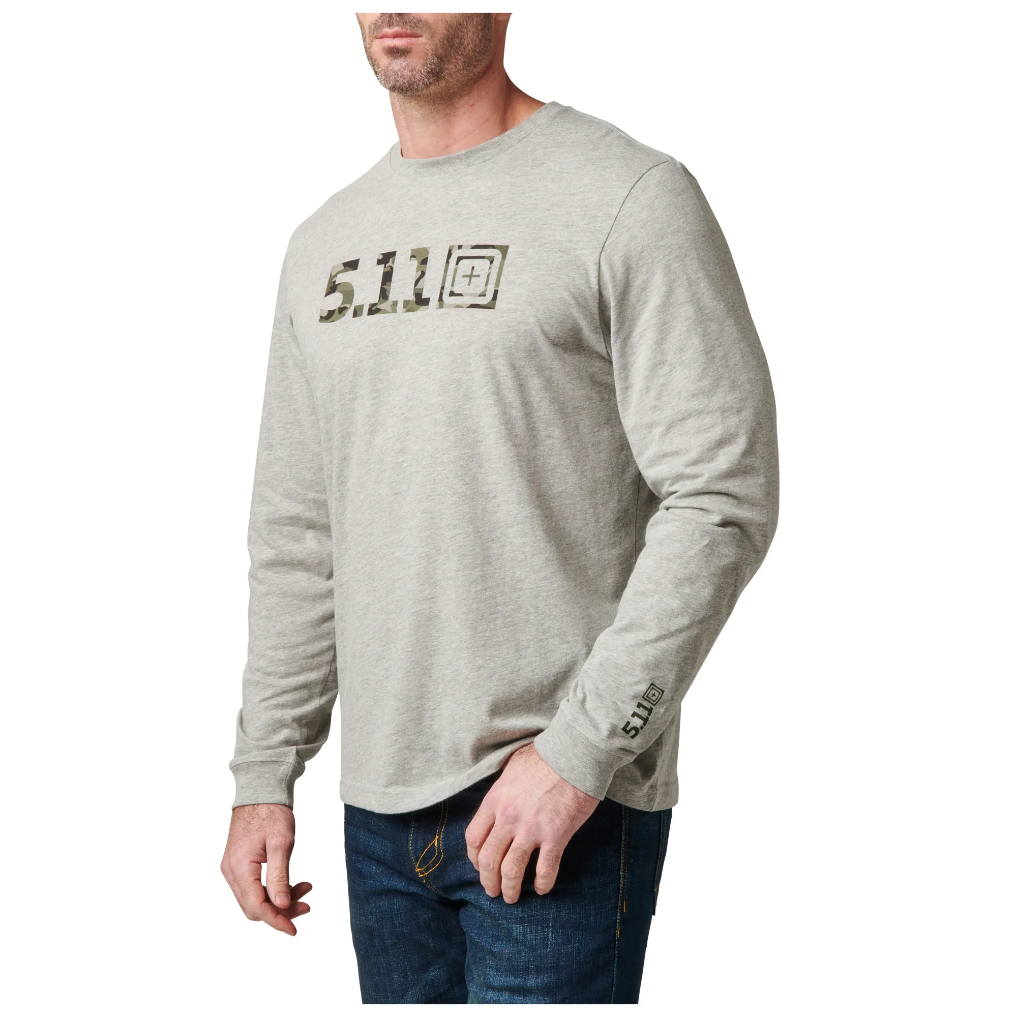 Camo Logo Fill Long Sleeve Tee - Heather Grey
