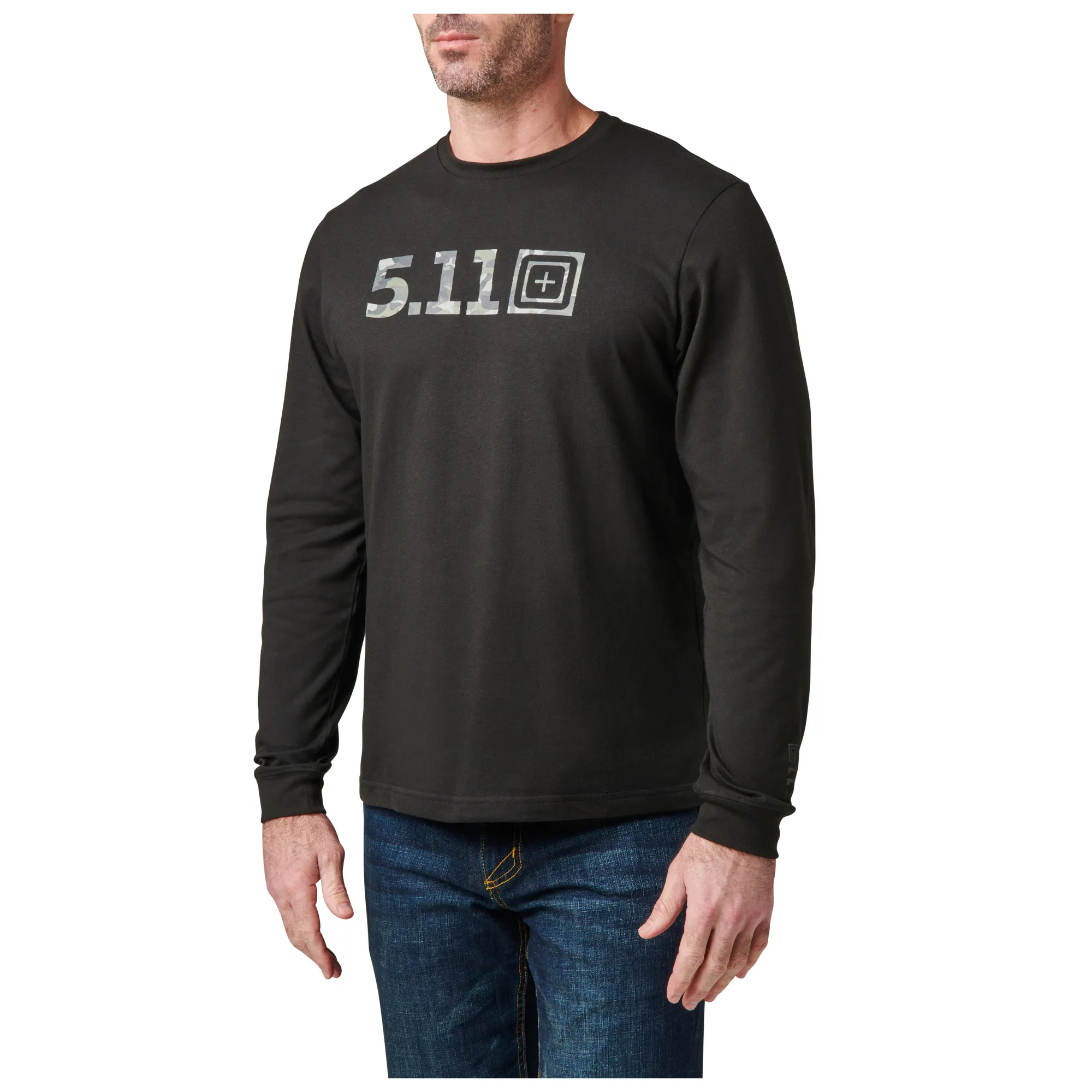 Camo Logo Fill Long Sleeve Tee - Black
