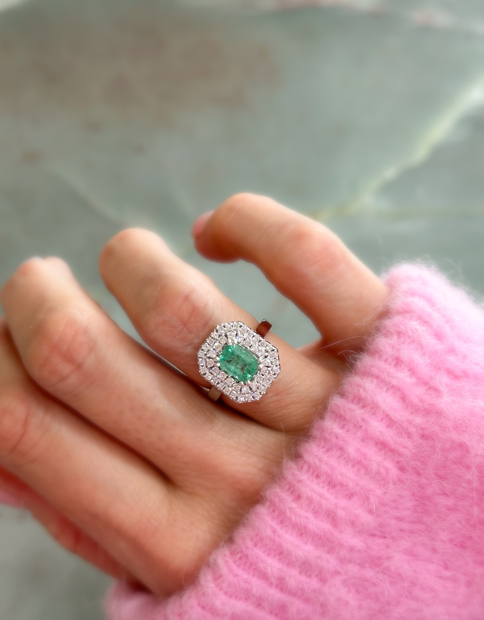 Atelier Maison Mt 52 | 18 karaat wit goud - diamanten + smaragd