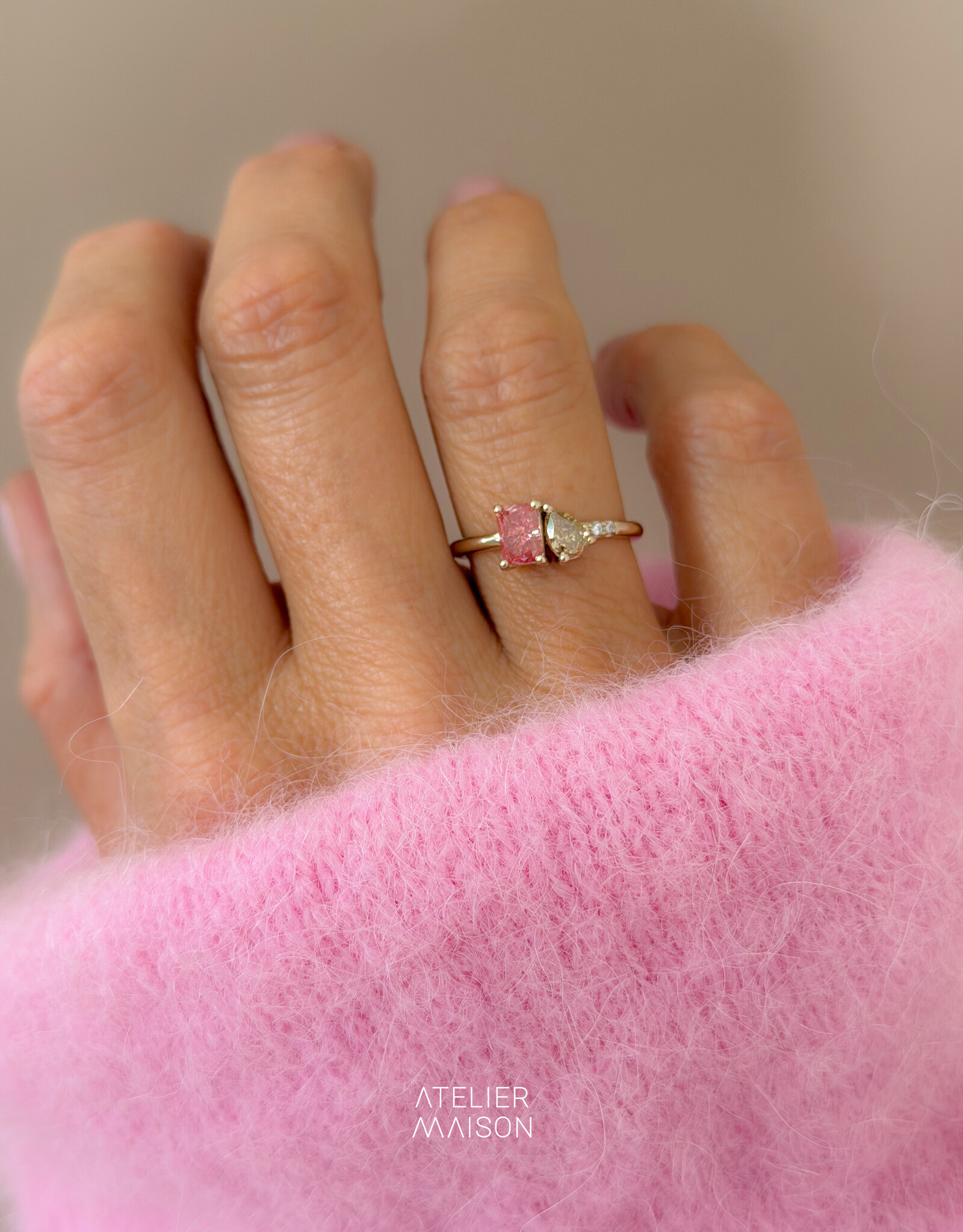 Atelier Maison Soulmates ring met bruine en roze LGD (0,3 & 0,6ct)