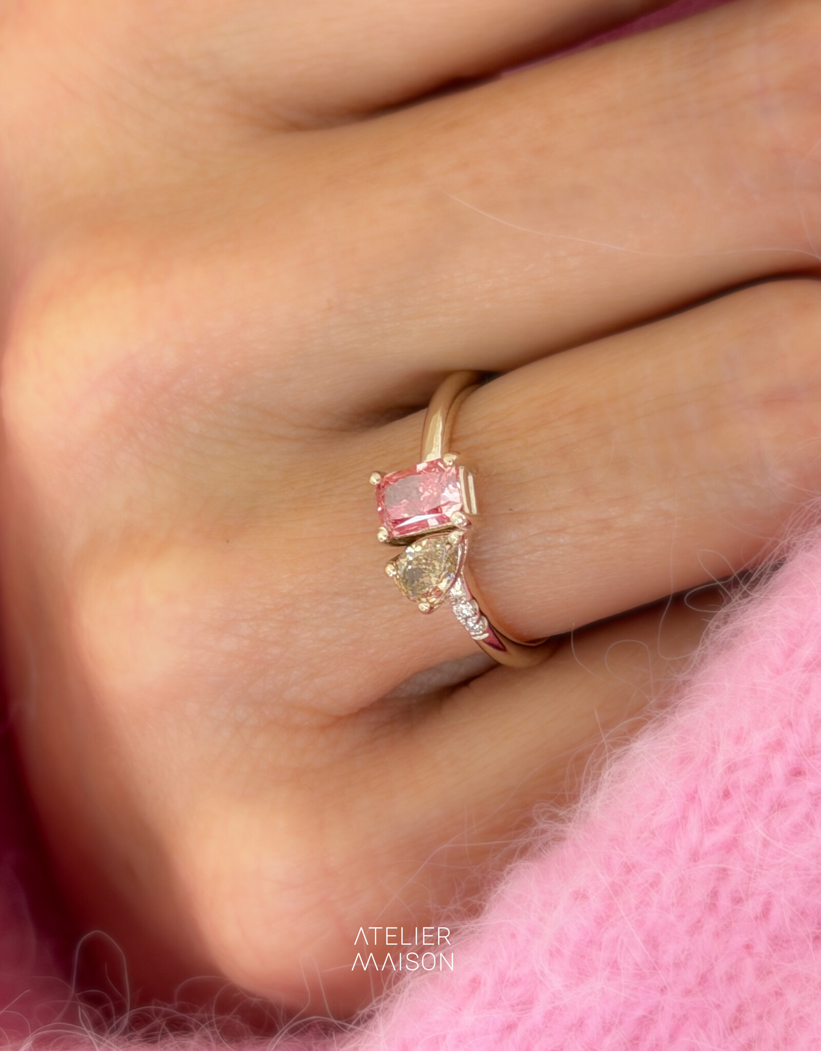 Atelier Maison Soulmates ring met bruine en roze LGD (0,3 & 0,6ct)