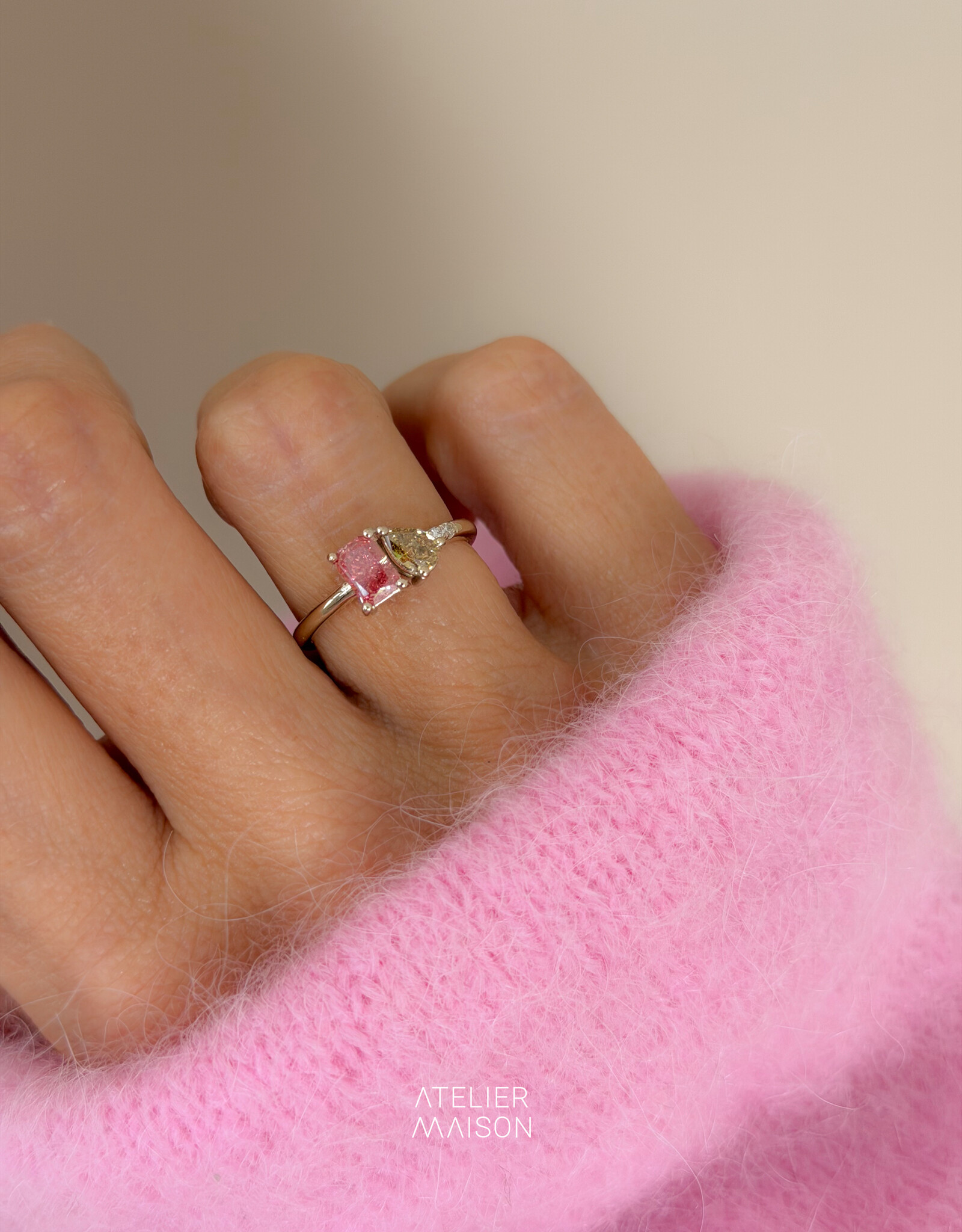 Atelier Maison Soulmates ring met bruine en roze LGD (0,3 & 0,6ct)