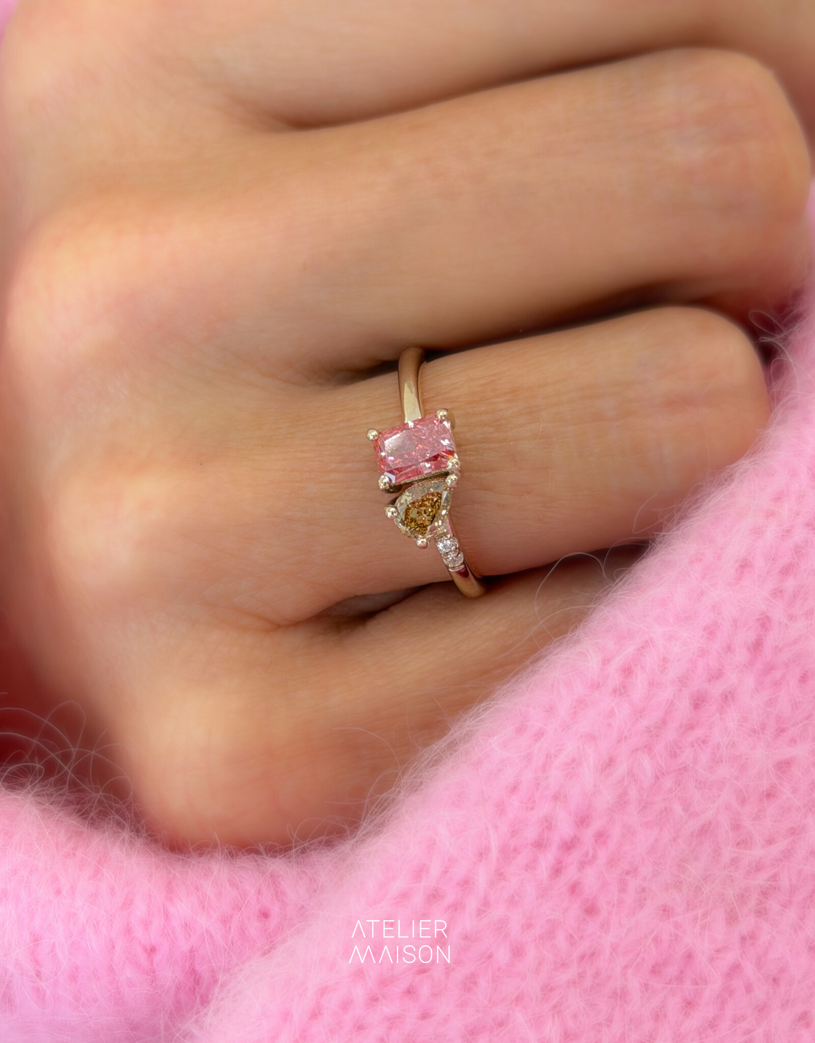 Atelier Maison Soulmates ring met bruine en roze LGD (0,3 & 0,6ct)