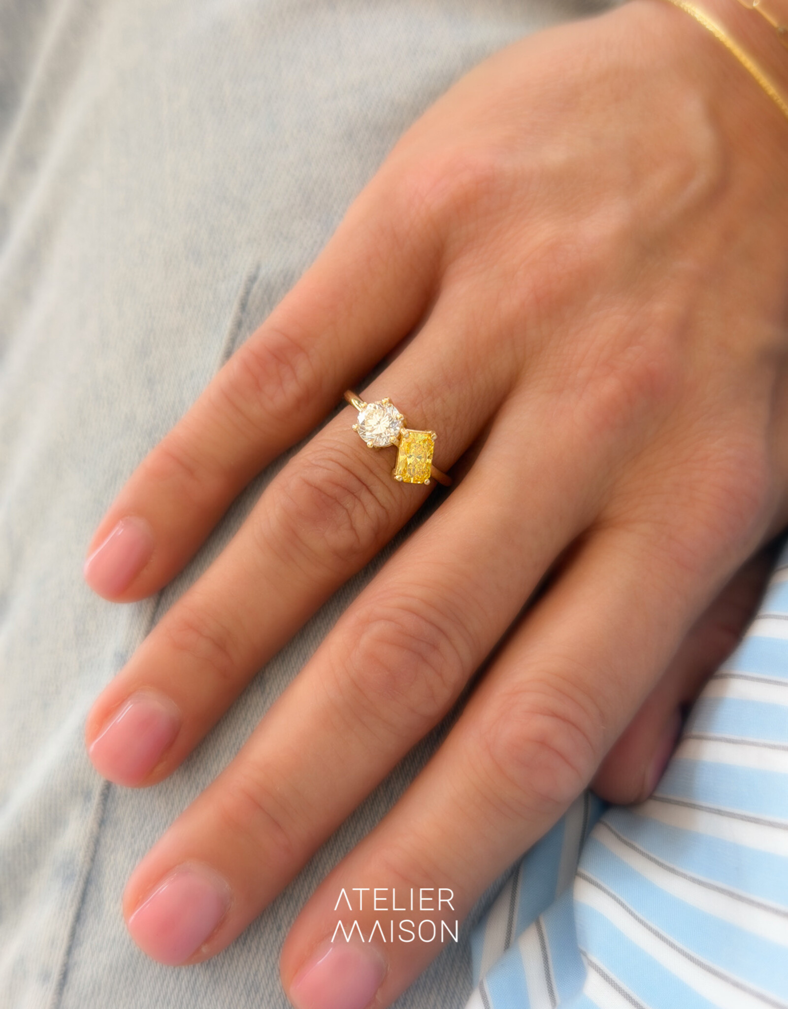 Atelier Maison Soulmates ring met witte en gele LGD (0,8 & 1ct)